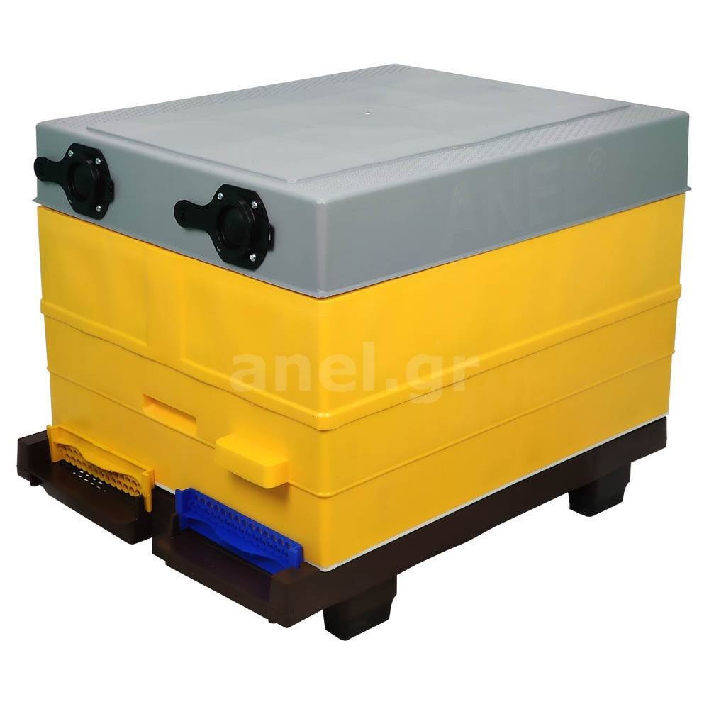 SET of Single-Body Hive with 10 Wooden Frames, Mobile Ventilated Bottom Board and Applied Fasteners Langstroth